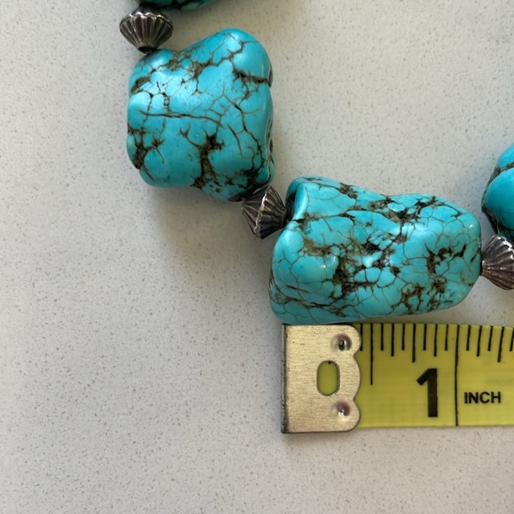 Vintage “Faux Turquoise” Natural Stone Chunky Necklace With Silver Beads - Picture 10 of 12
